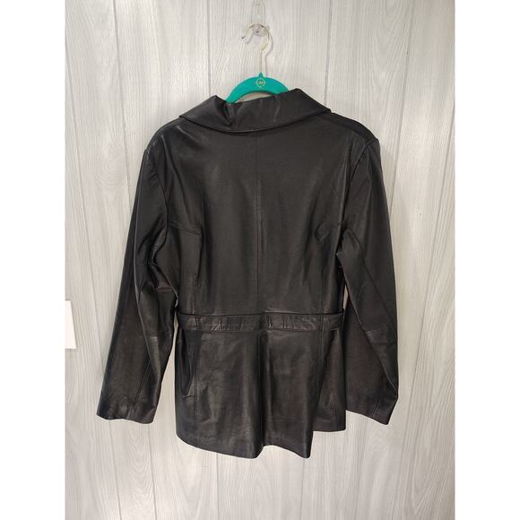 Women's KC Collections Black Leather Coat Jacket Size L Mob Wife Night Out Warm - Picture 3 of 7